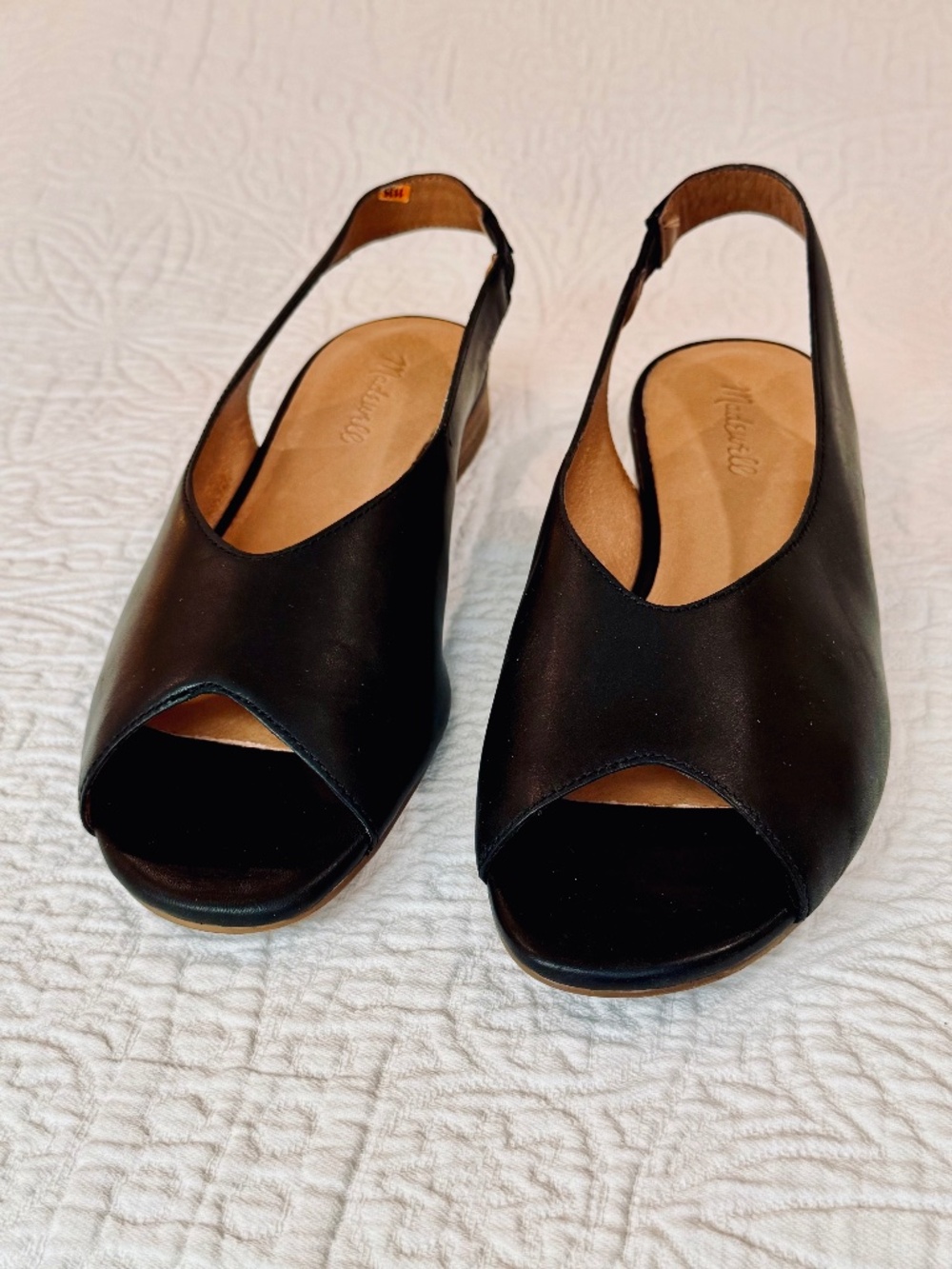 Women's Madewell Peep-Toe Slingback Flats in Black Leather - Size 10